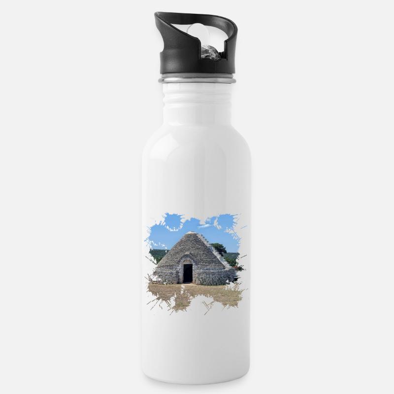 Die weißen Trulli Häuser in Alberobello - Trinkflasche mit integriertem Trinkhalm - Weiß