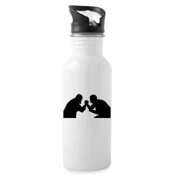 poor wrestling arm wrestling silhouette - Water bottle with straw - white - Right