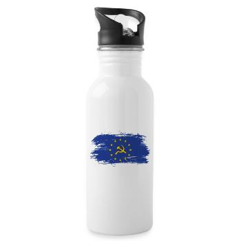 Europa Flagge mit Hammer und Sichel / Geschenk - Trinkflasche mit integriertem Trinkhalm - Weiß - Rechts