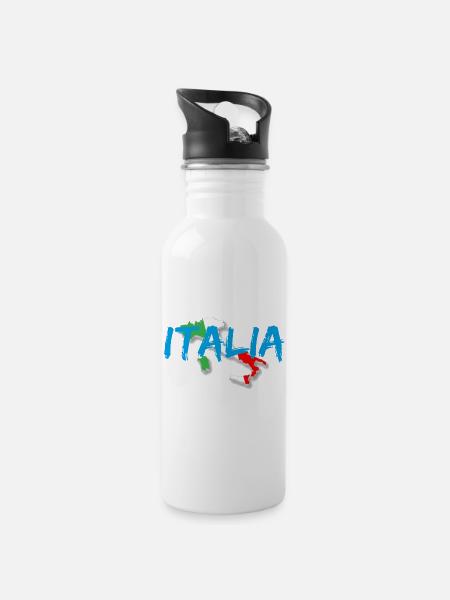 Italien blauer dreifarbiger Stiefel - Trinkflasche mit integriertem Trinkhalm - Weiß