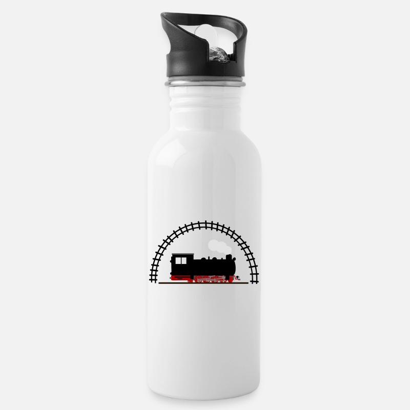 Dampflok Schiene Eisenbahn - Trinkflasche mit integriertem Trinkhalm - Weiß