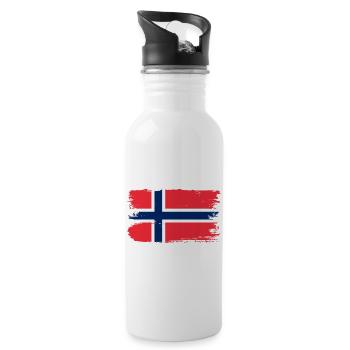Pinselstrich der norwegischen Flagge - Trinkflasche mit integriertem Trinkhalm - Weiß - Rechts