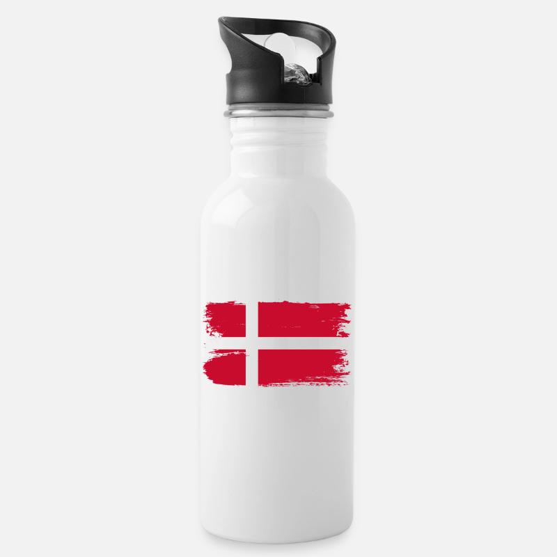 Dänische Flagge Grunge Cross Brush - Trinkflasche mit integriertem Trinkhalm - Weiß