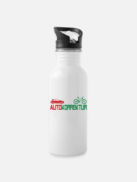 Autokorrektur Auto Fahrrad Umweltschutz - Trinkflasche mit integriertem Trinkhalm - Weiß
