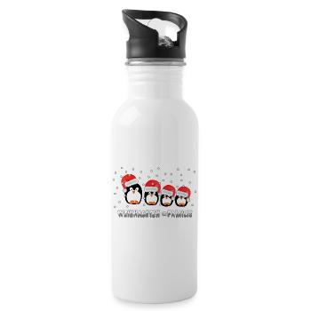 Weihnachten = Familie / X Mas / Pinguine / Schnee - Trinkflasche mit integriertem Trinkhalm - Weiß - Rechts