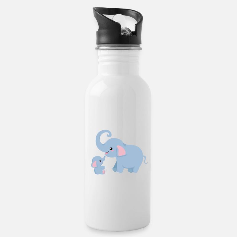Mama und ich niedliches Elefant mit Mama Geschenk - Trinkflasche mit integriertem Trinkhalm - Weiß