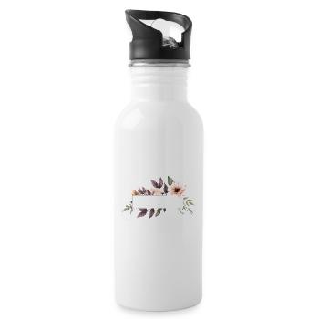 Blumen Bouqet personalisierbar - Trinkflasche mit integriertem Trinkhalm - Weiß - Rechts