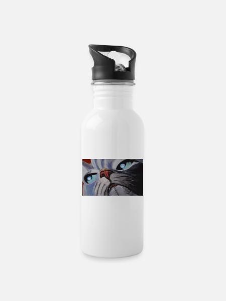 Katze Cartoon Comic - Trinkflasche mit integriertem Trinkhalm - Weiß