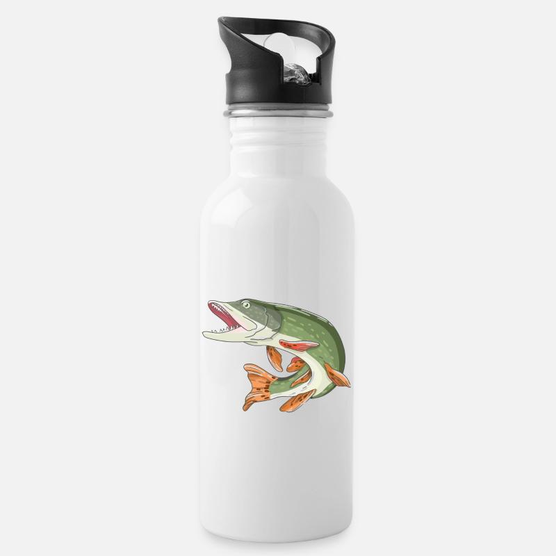 Hecht Fisch Angler Design Geschenk ein toller Fang - Trinkflasche mit integriertem Trinkhalm - Weiß