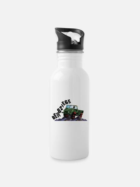 Bergziege - Unimog - Offroad - Oldtimer - Trinkflasche mit integriertem Trinkhalm - Weiß