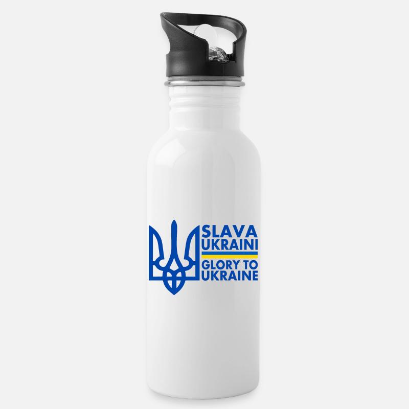 Ukraine - Trinkflasche mit integriertem Trinkhalm - Weiß