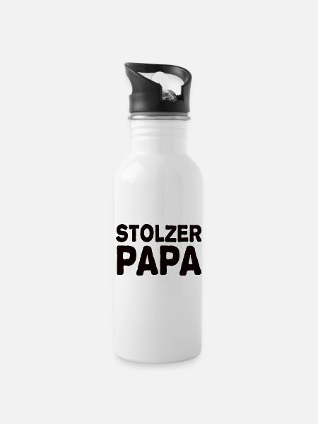 Stolzer Papa - Trinkflasche mit integriertem Trinkhalm - Weiß