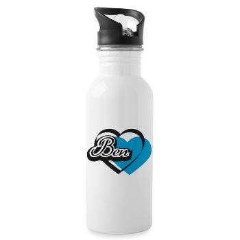 Name Ben Herz - Trinkflasche mit integriertem Trinkhalm - Weiß - Rechts