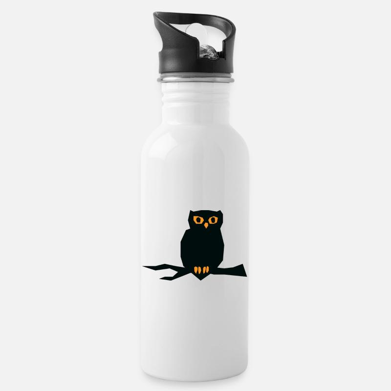 Halloween Eule - Trinkflasche mit integriertem Trinkhalm - Weiß