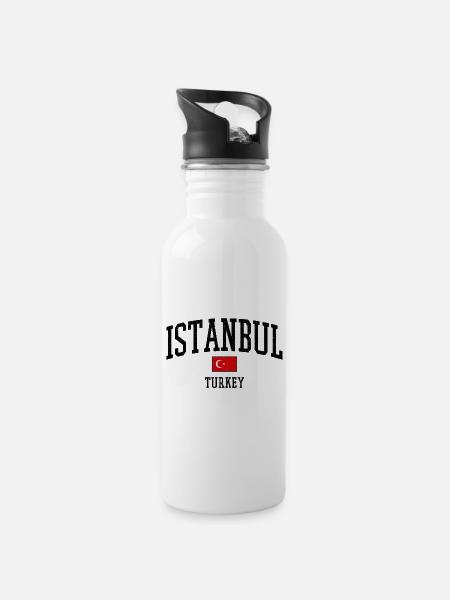 Istanbul Türkei Flaggenmotiv Grafik - Trinkflasche mit integriertem Trinkhalm - Weiß