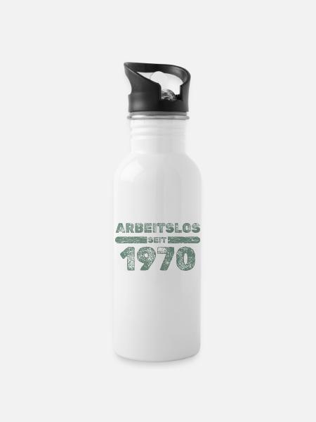 Arbeitslos seit 1970 - Trinkflasche mit integriertem Trinkhalm - Weiß