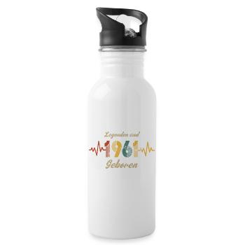 Geburtstag 1961 Herzschlag Retro Vintage Spruch - Trinkflasche mit integriertem Trinkhalm - Weiß - Rechts