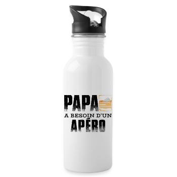Papa Apéro Humour - Gourde avec paille intégrée - blanc - Droite