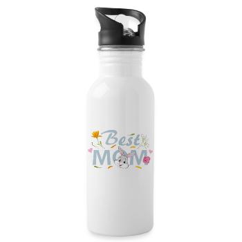Beste MOM. Blumenmuster mit Kaninchen - Trinkflasche mit integriertem Trinkhalm - Weiß - Rechts
