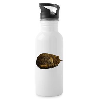 schlafende Katze, tabby motiv, pelzig - Trinkflasche mit integriertem Trinkhalm - Weiß - Rechts