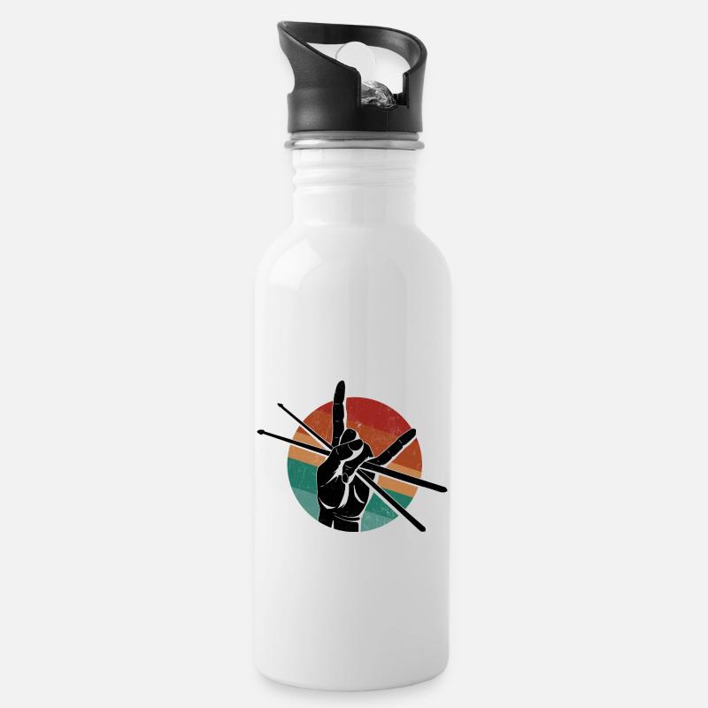 Schlagzeug Spieler Drummer - Trinkflasche mit integriertem Trinkhalm - Weiß
