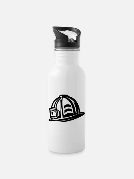 Feuerwehrhelm - Trinkflasche mit integriertem Trinkhalm - Weiß