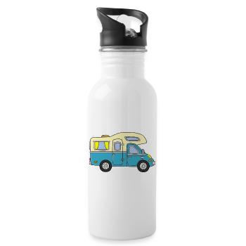 Wohnmobil Vintage Blau - Trinkflasche mit integriertem Trinkhalm - Weiß - Rechts