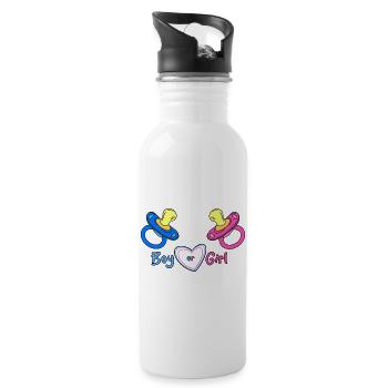 Boy or Girl Herzdesign Babyprint - Trinkflasche mit integriertem Trinkhalm - Weiß - Rechts