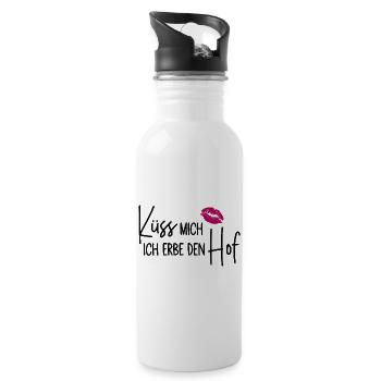 Küss mich Ich erbe den Hof - Trinkflasche mit integriertem Trinkhalm - Weiß - Rechts