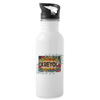 Schöne Geschenkidee KREYOL ODER KREOLISCHE Madras - Trinkflasche mit integriertem Trinkhalm - Weiß - Rechts