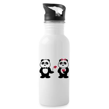 Couple of pandas in love - Water bottle with straw - white - Right