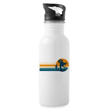 Papa Superdad Geschenk Vatertag - Trinkflasche mit integriertem Trinkhalm - Weiß - Rechts