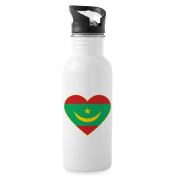 Mauritania Flag Heart - Water bottle with straw - white - Right