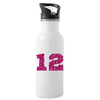 Numéro 12 paillettes rose - 12e anniversaire - Gourde avec paille intégrée - blanc - Droite