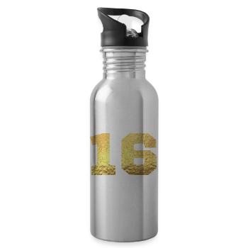 Numéro 16 paillettes doré - 16e anniversaire - Gourde avec paille intégrée - argent clair - Droite