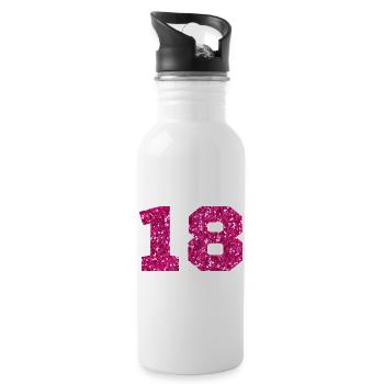 Numéro 18 paillettes rose - 18e anniversaire - Gourde avec paille intégrée - blanc - Droite
