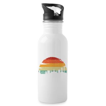 Retro Sunset Skyline Cityscape - Water bottle with straw - white - Right