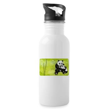 Mama Panda Bear with Baby Panda - Water bottle with straw - white - Right