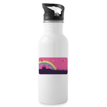 Fairytale Castle with Rainbow | personalizable - Water bottle with straw - white - Right