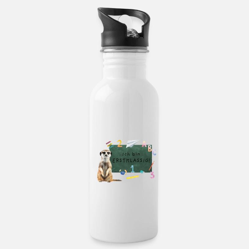 Erdmännchen Einschulung - Trinkflasche mit integriertem Trinkhalm - Weiß