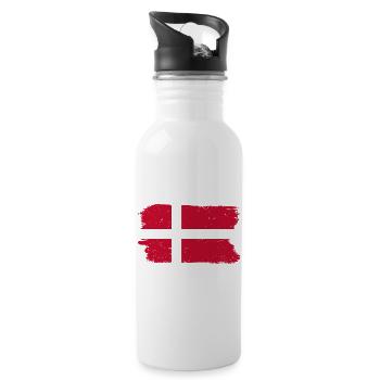 Distressed Danish Flag Brush - Water bottle with straw - white - Right