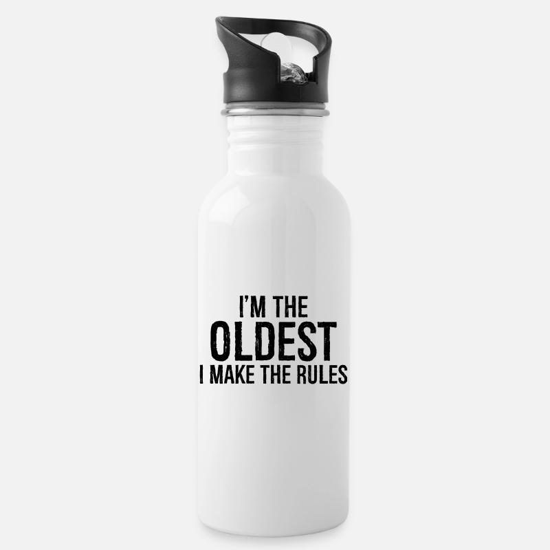 I'm the oldest I make the rules - Trinkflasche mit integriertem Trinkhalm - Weiß