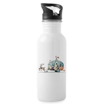 Tierische Reise – Wohnwagen voller Abenteuerlust - Trinkflasche mit integriertem Trinkhalm - Weiß - Rechts
