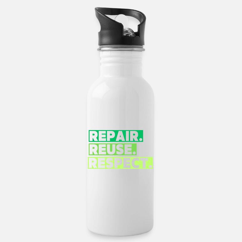 Ein ökologisches Thema mit einer Botschaft - Trinkflasche mit integriertem Trinkhalm - Weiß