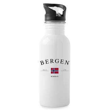Bergen Norwegen – Urlaub Souvenir & Geschenk - Trinkflasche mit integriertem Trinkhalm - Weiß - Rechts