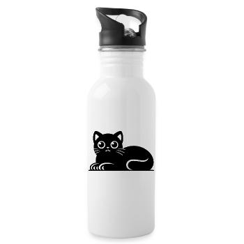 Dessin mignon de style tatouage de chat chat - Gourde avec paille intégrée - blanc - Droite