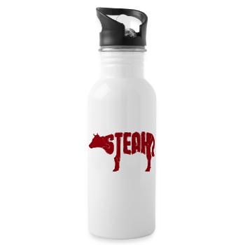 Red Steak Beef Silhouette - Water bottle with straw - white - Right