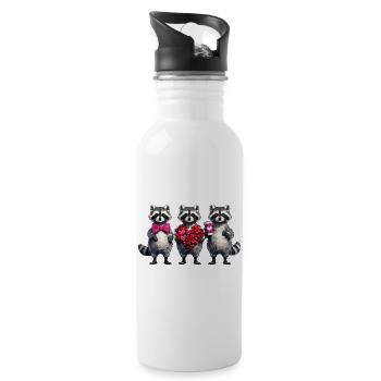 Heart Trio Raccoons Love Joy - Water bottle with straw - white - Right