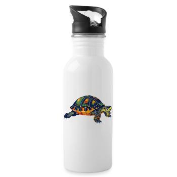 Bunte Mandala Schildkröte tolle Landschildkröte - Trinkflasche mit integriertem Trinkhalm - Weiß - Rechts