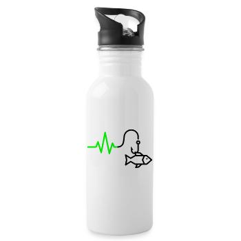 ECG Heart Rate Fish Hook Outline - Water bottle with straw - white - Right
